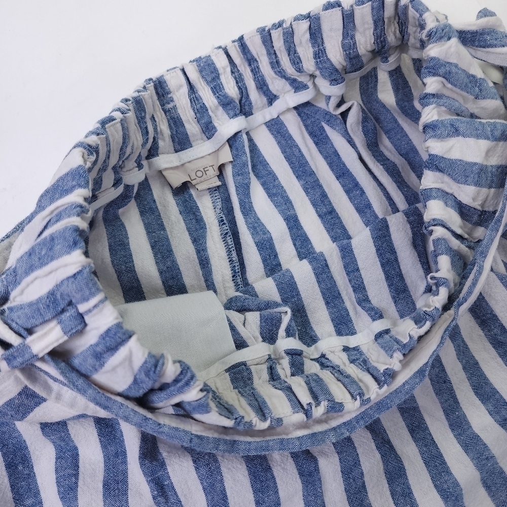 Loft Blue White Stripe Linen Cotton Belted Striped Belted Skirt Sz 2 - Picture 4 of 11